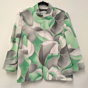 Vintage Alfred Dunner Green/White Abstract Open Blazer sz 10 Business Office